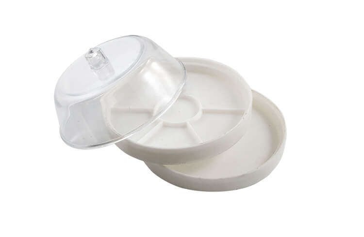 Uhrmacherdose / 2 Arbeitsteller mit Staubschutz