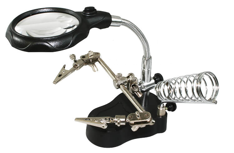 Löthilfe, 3. Hand mit Lupe und LED