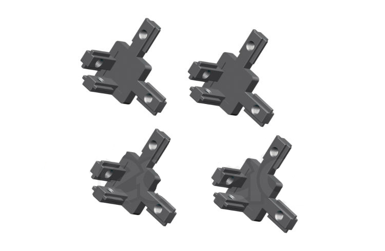 4 Stück 3-D Eckverbinder Nut 6, 8, 10