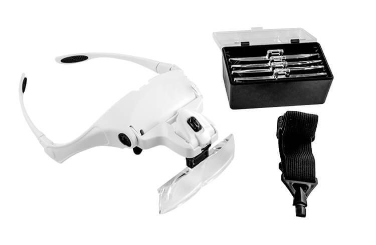 Brillenlupe mit Wechselgläsern & LED